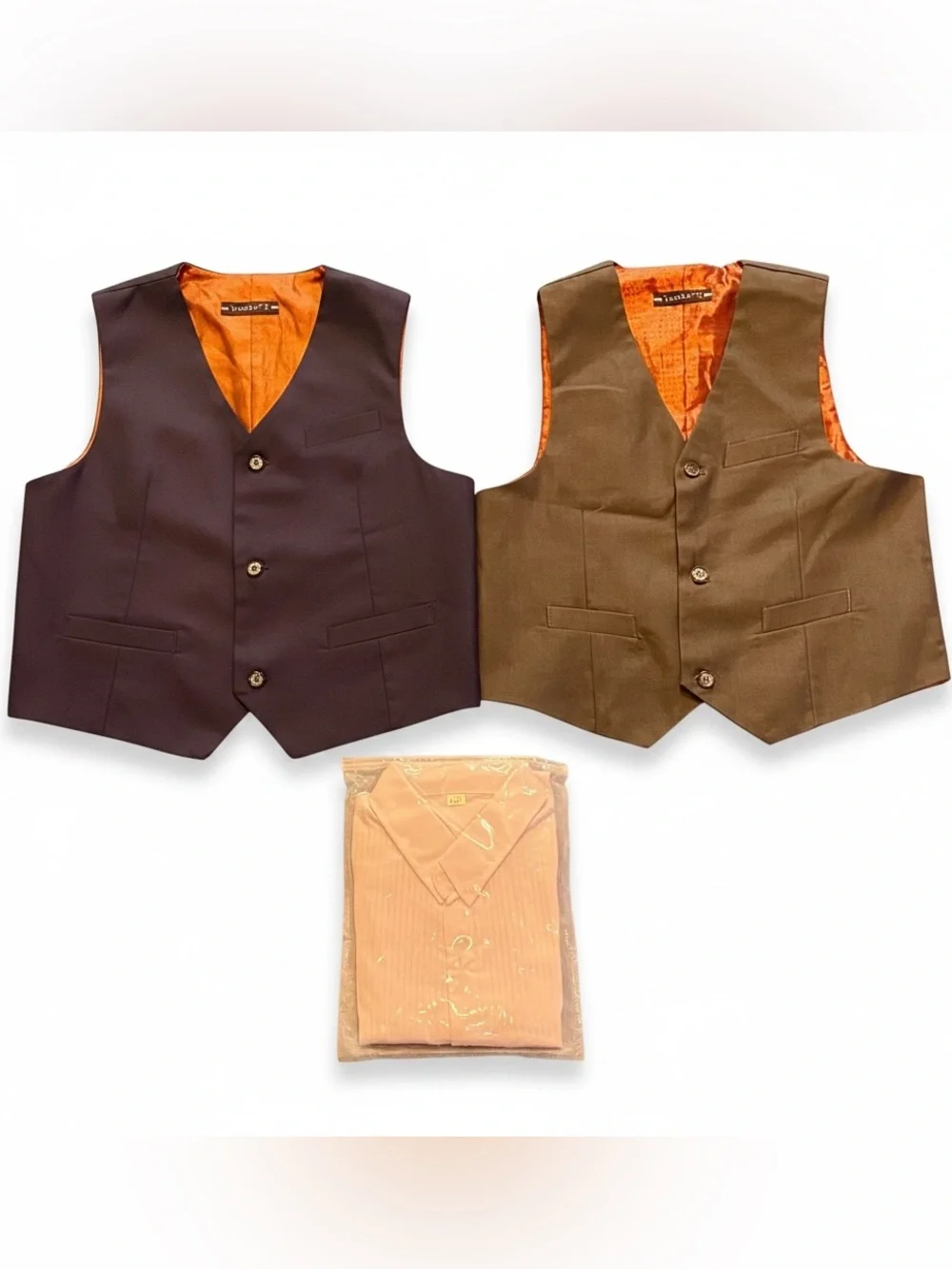 Boys Sz 14 Dapper Vests & Tuxedo Shirt - Navy & Charcoal Gray Luxe Formal Set